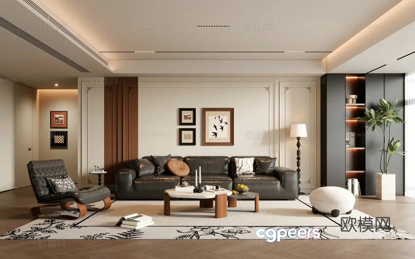 French medieval style living room sofa coffee table three-person sofa casual sofa painting floor lamp 3D model