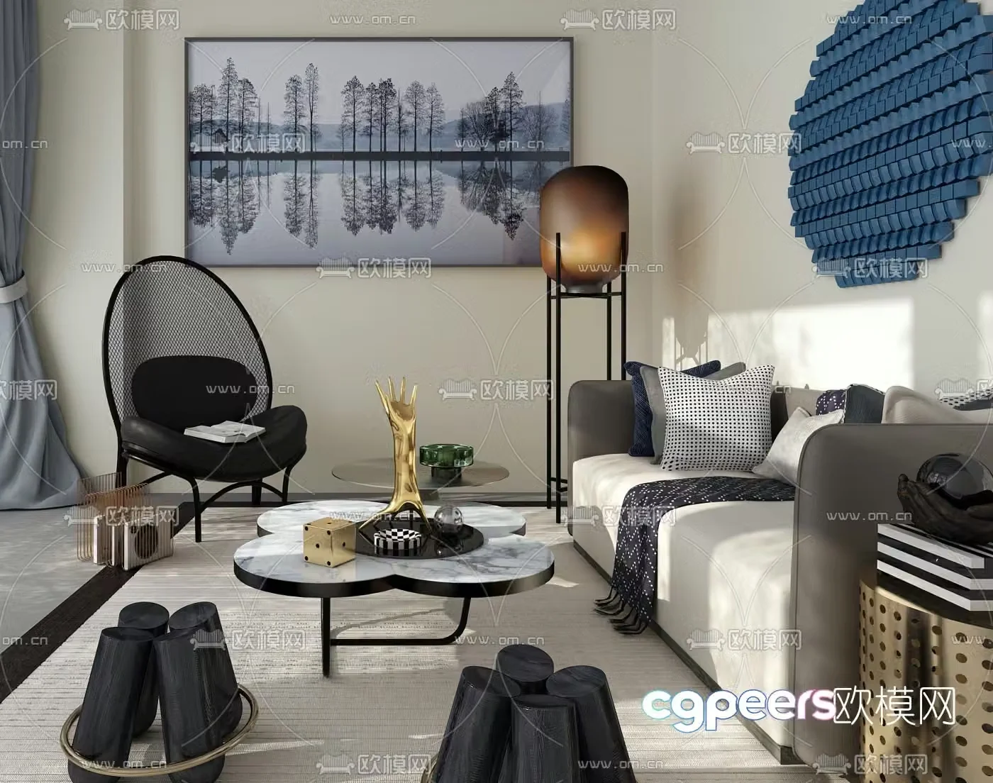 G&K design modern fabric sofa combination 3d model