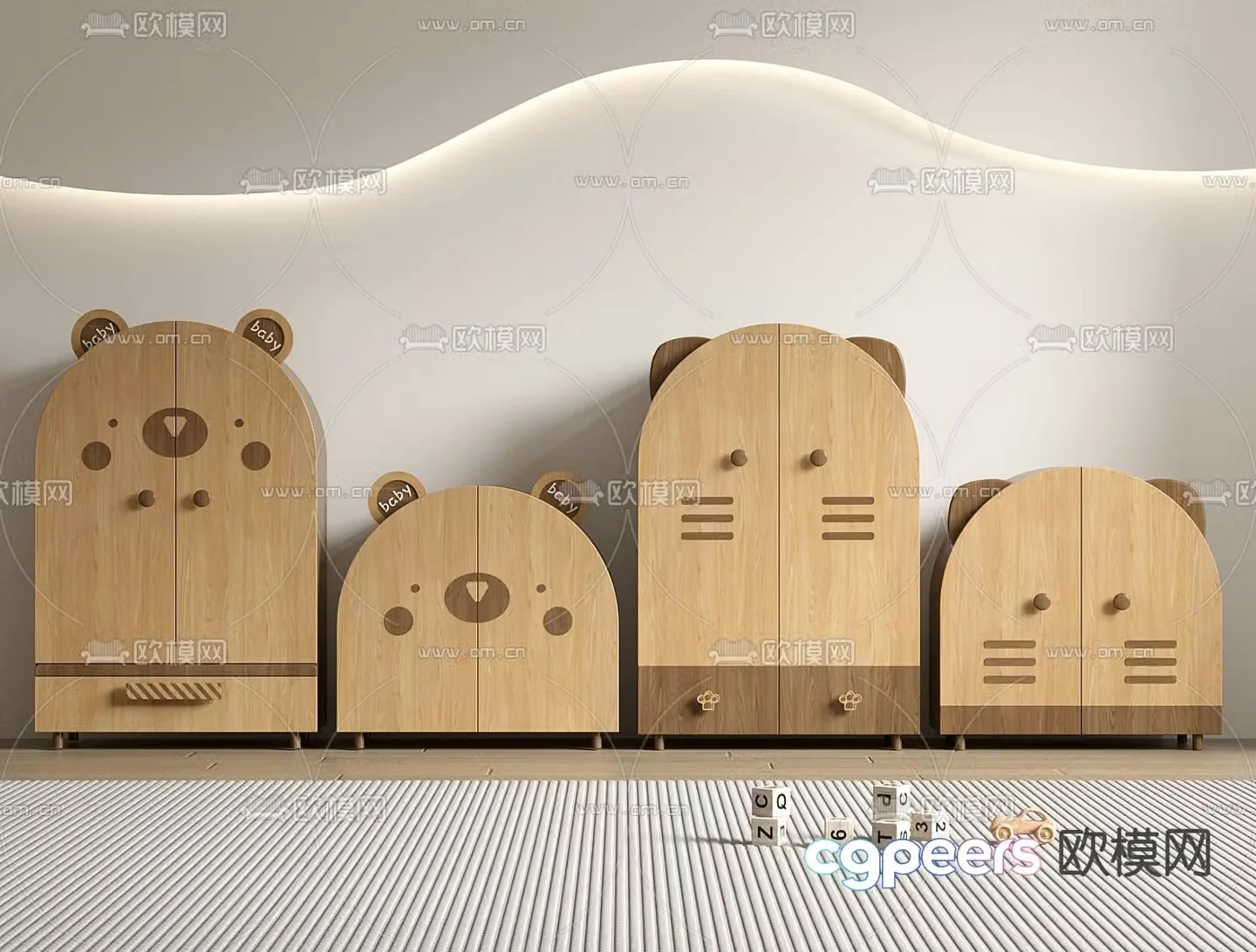 Children’s Cabinet Cartoon Storage Cabinet 3D Model