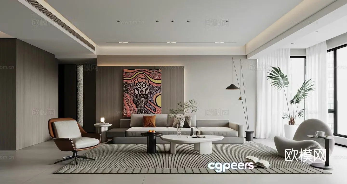 Modern light luxury living room 3d model