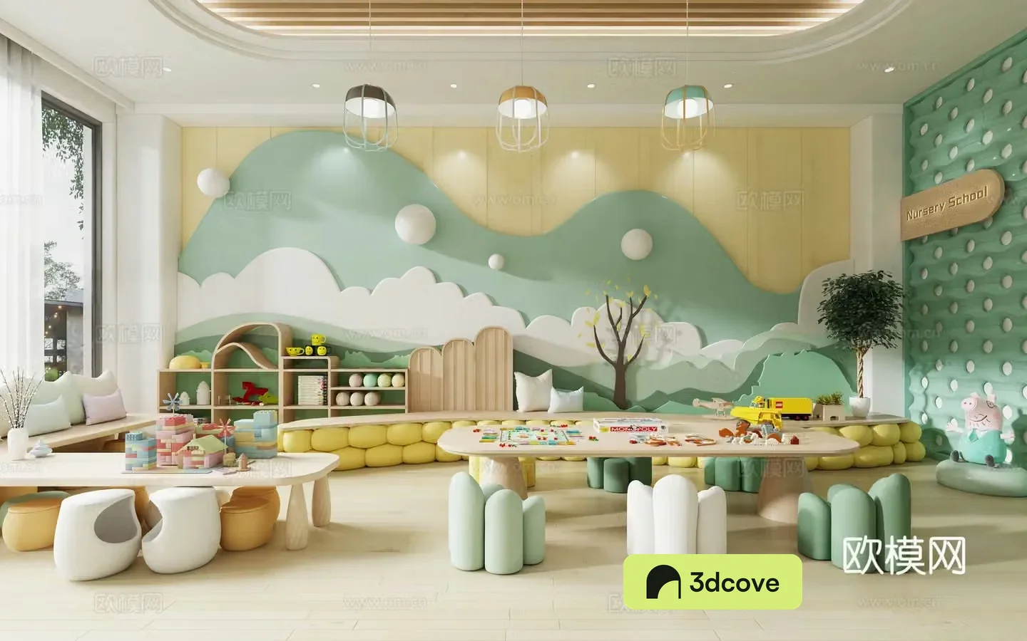 Modern children’s toy room kindergarten classroom activity room
