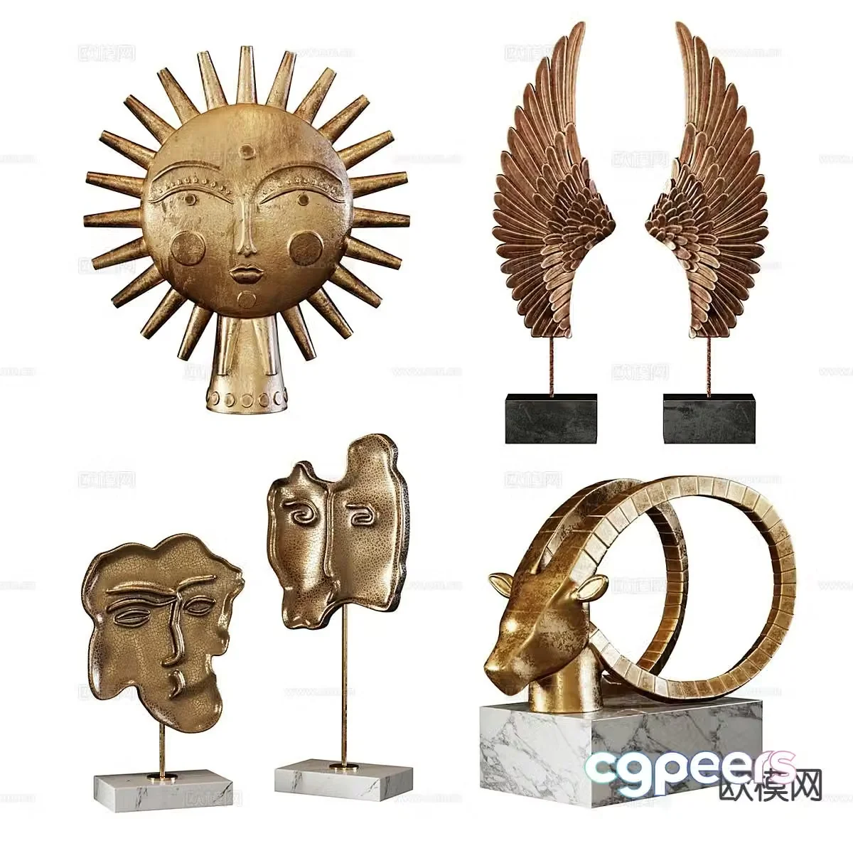 Light luxury metal sculpture sun sculpture wing sculpture 3D model