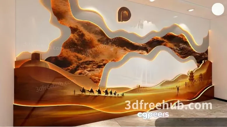 The Image Showcases A Desert-Themed Wall Mural 3D Model – 22280 – VRAY Render