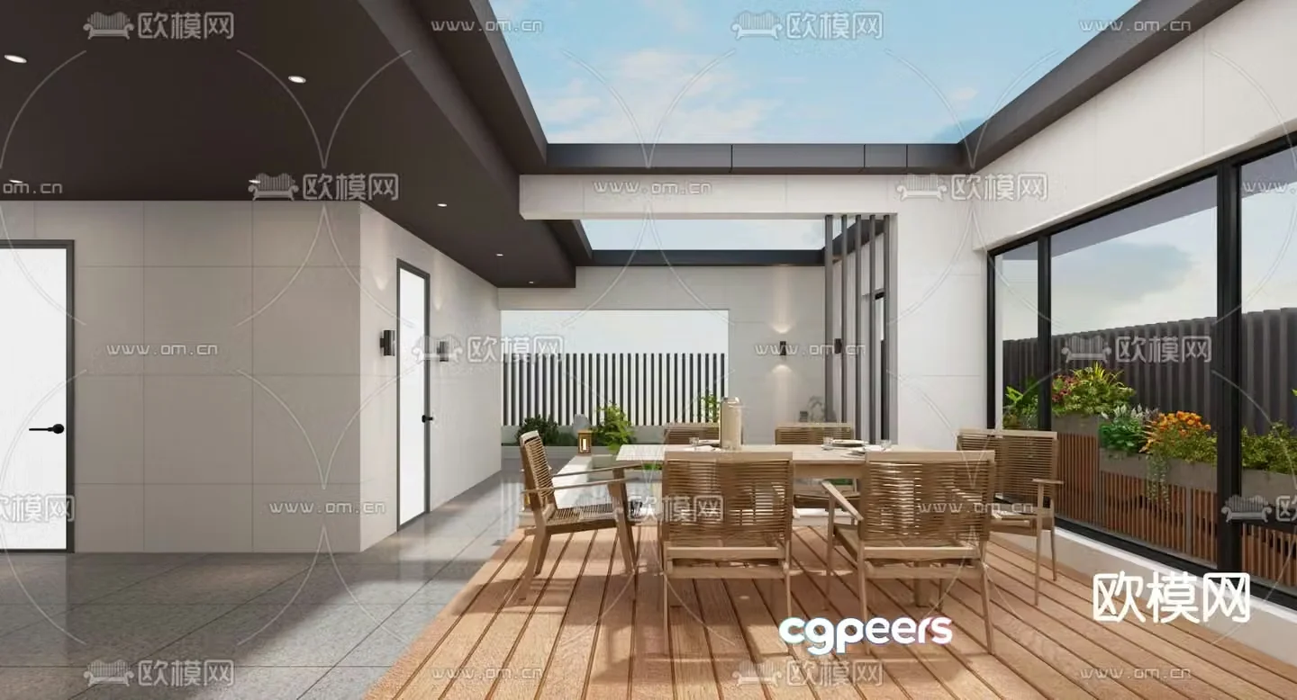 Villa courtyard courtyard landscape 3d model