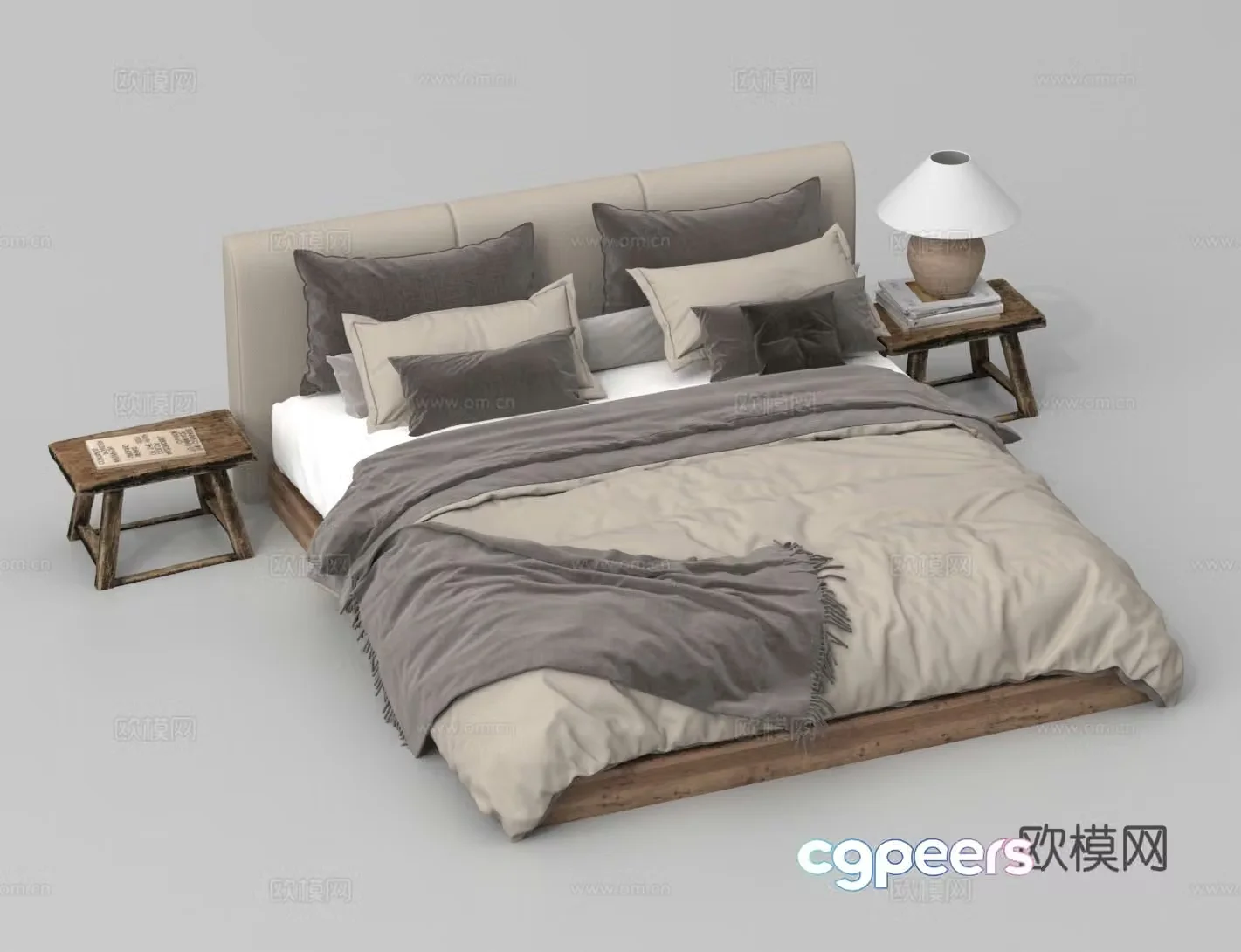 Double bed nightstand desk lamp 3d model