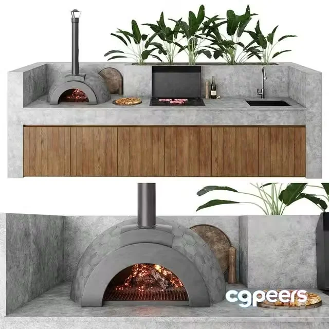 3ds Max Free – Outdoor kitchen with barbecue and pizza oven