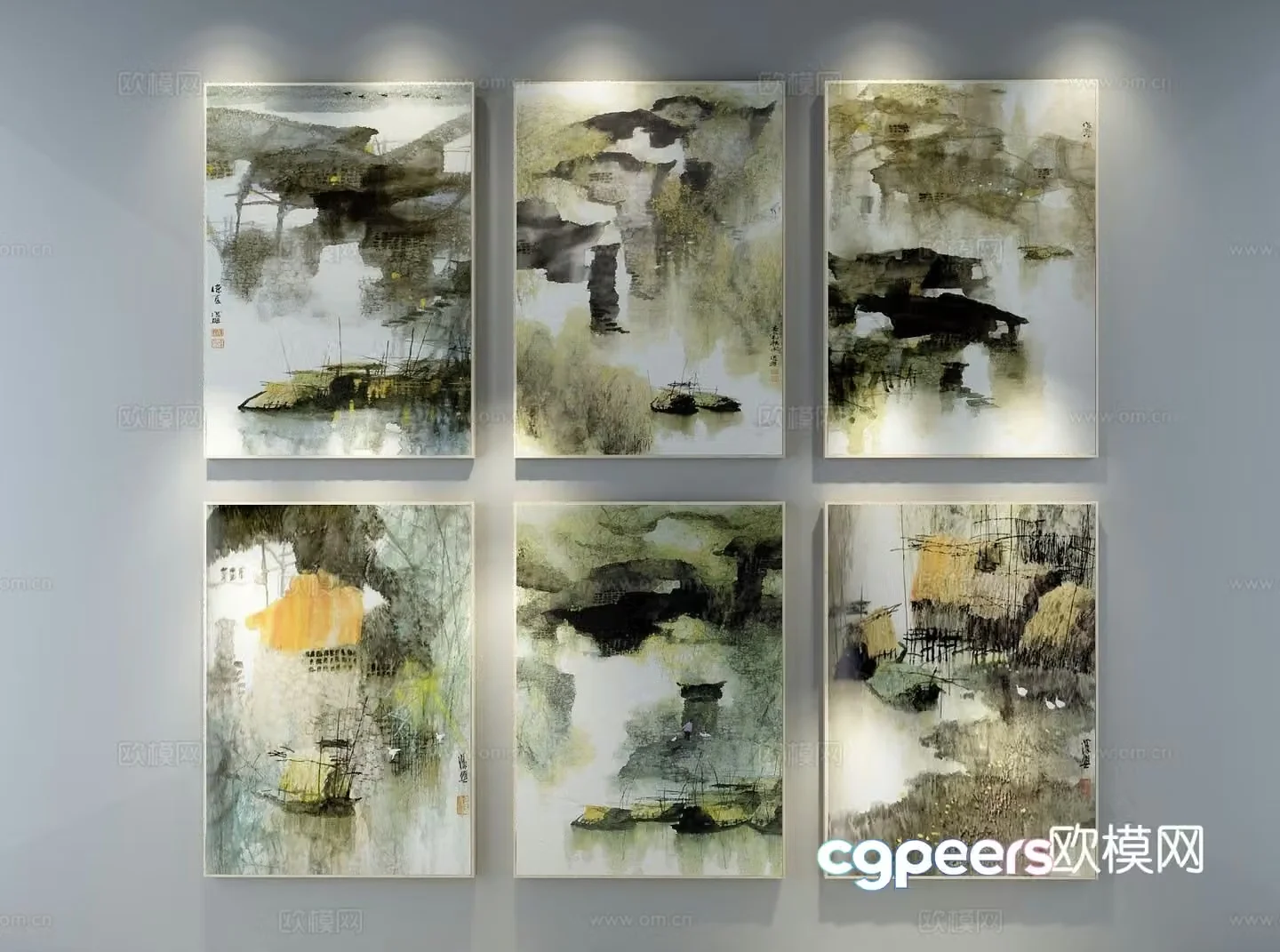 New Chinese style decorative painting landscape painting hanging painting 3D model