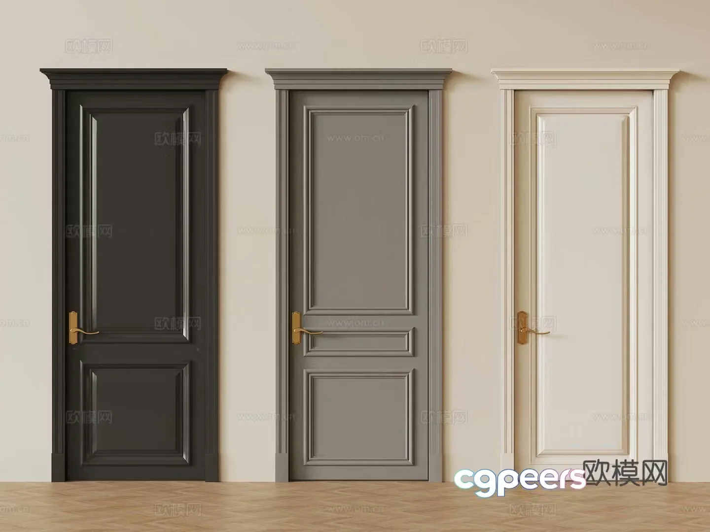 French single-opening wooden door 3D model