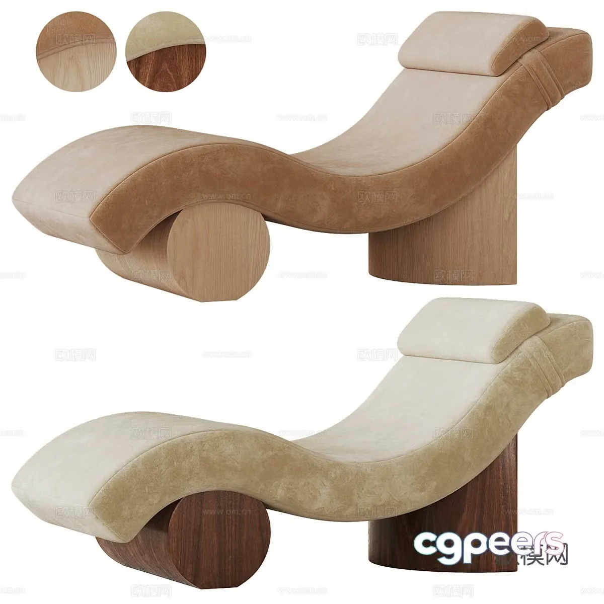 Modern cream style fabric lounge chair 3d model