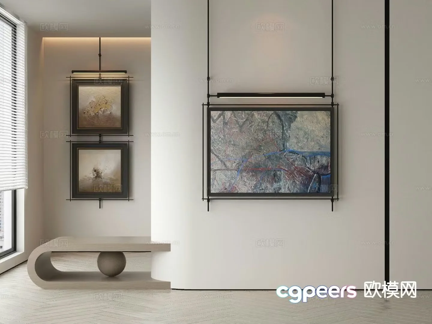 Modern decorative painting metal pole hanging painting 3d model