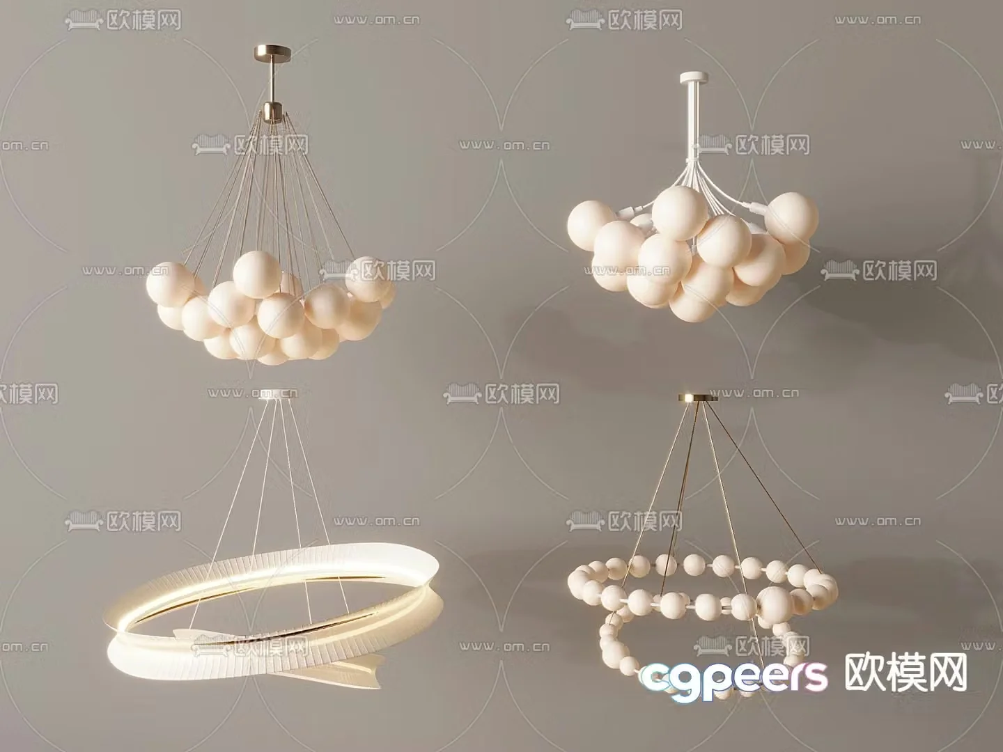 Cream style chandelier spherical chandelier ring chandelier 3d model