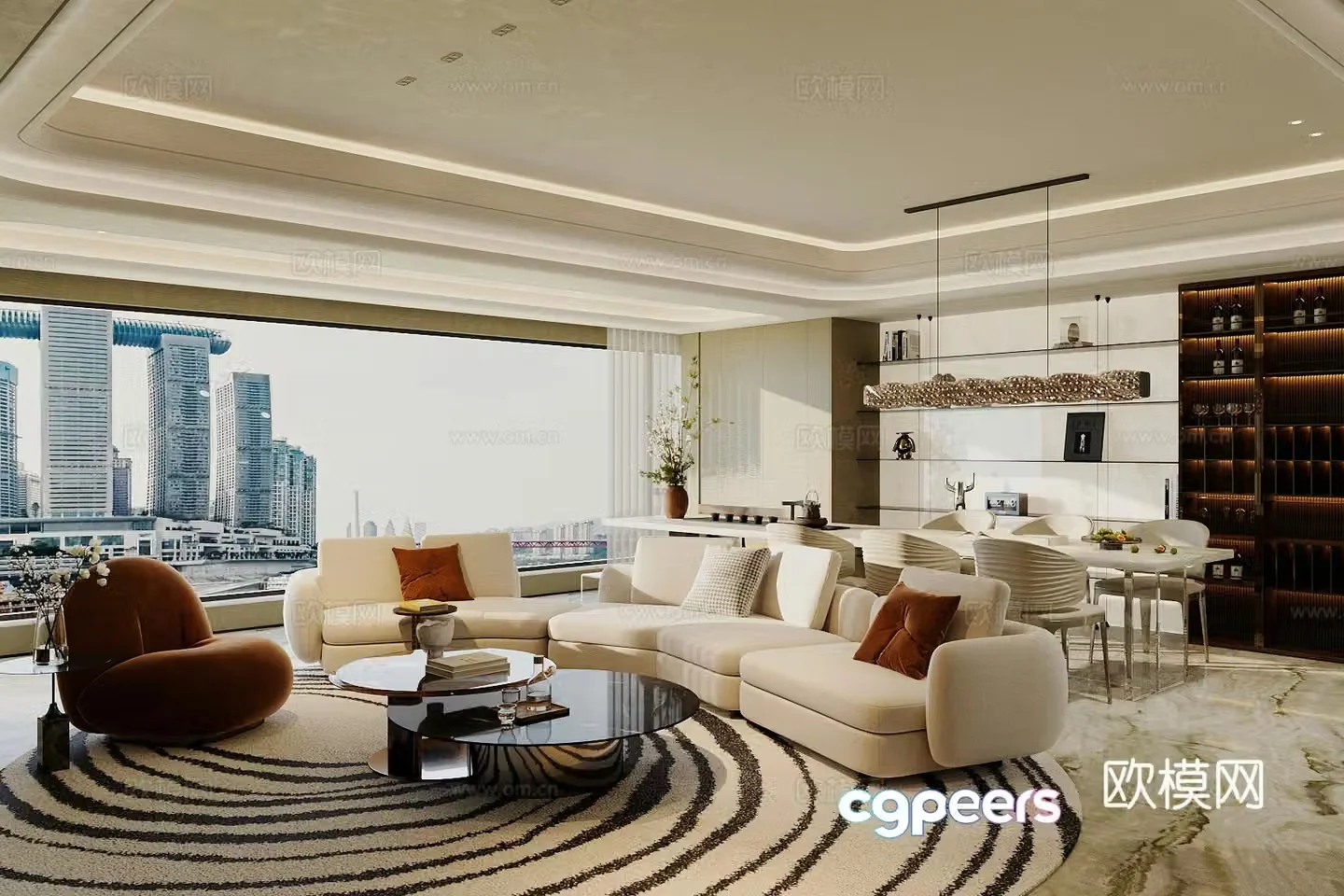 Modern Italian home living room Light luxury Italian living room Sofa coffee table combination High-end gray living room 3D model