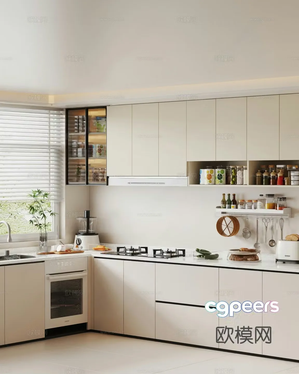Cream style kitchen cabinet 3d model