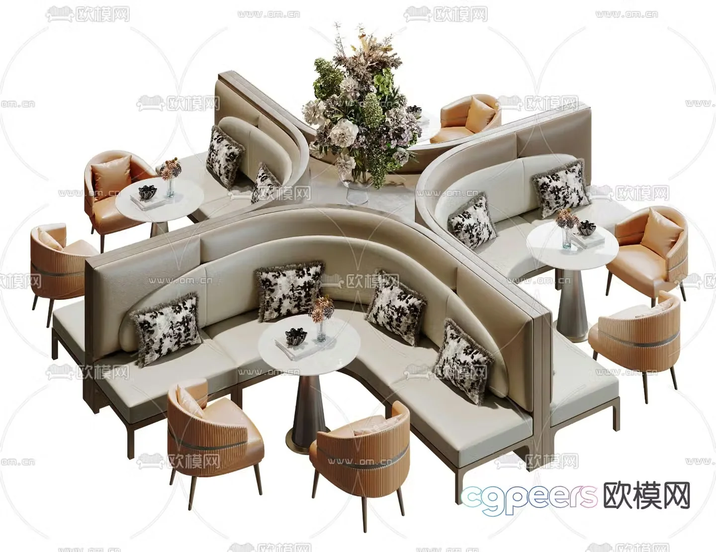 Card seat sofa restaurant card seat curved card seat 3d model