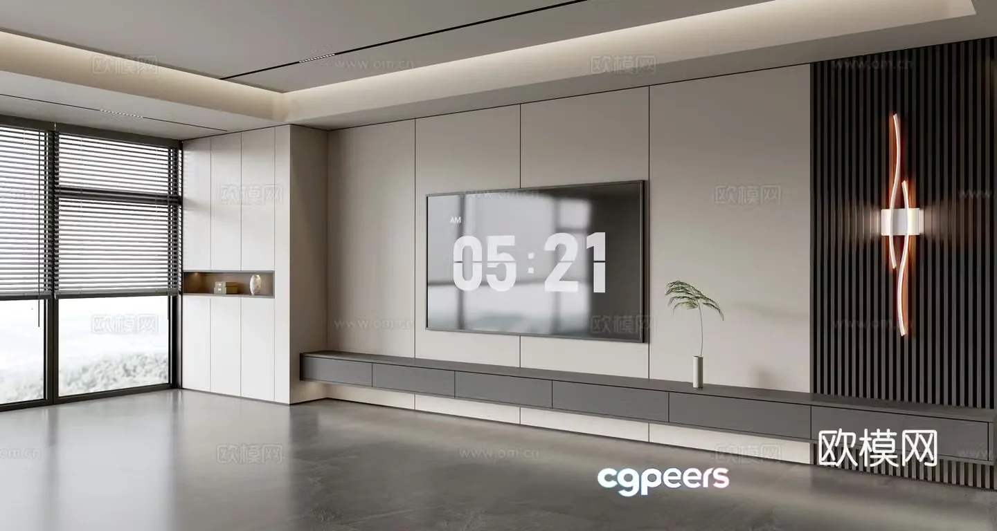 Modern Italian living room light luxury TV background wall full wall TV cabinet 3D model