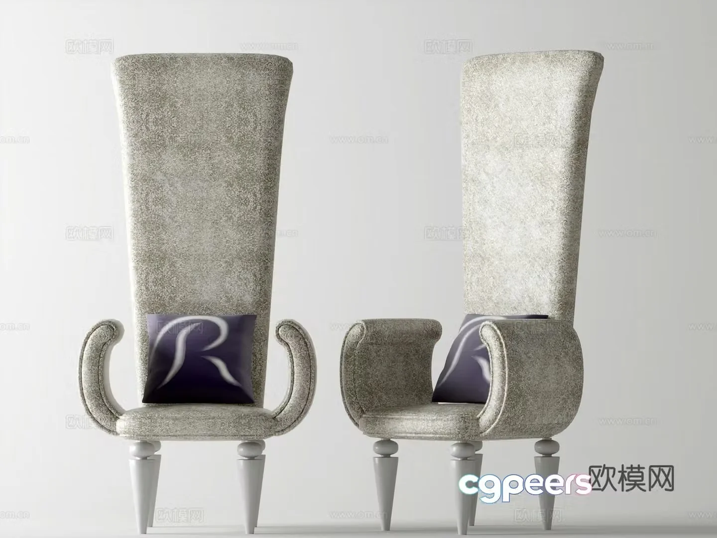 Simple European high back chair leisure chair 3d model