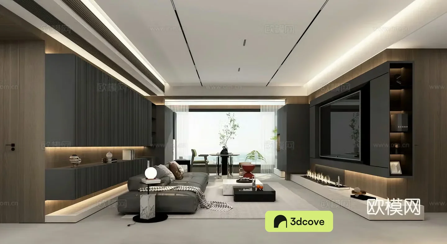 Modern living and dining room balcony entrance