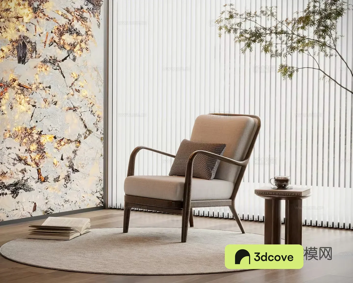 Medium style leisure chair armchair corner 3D model