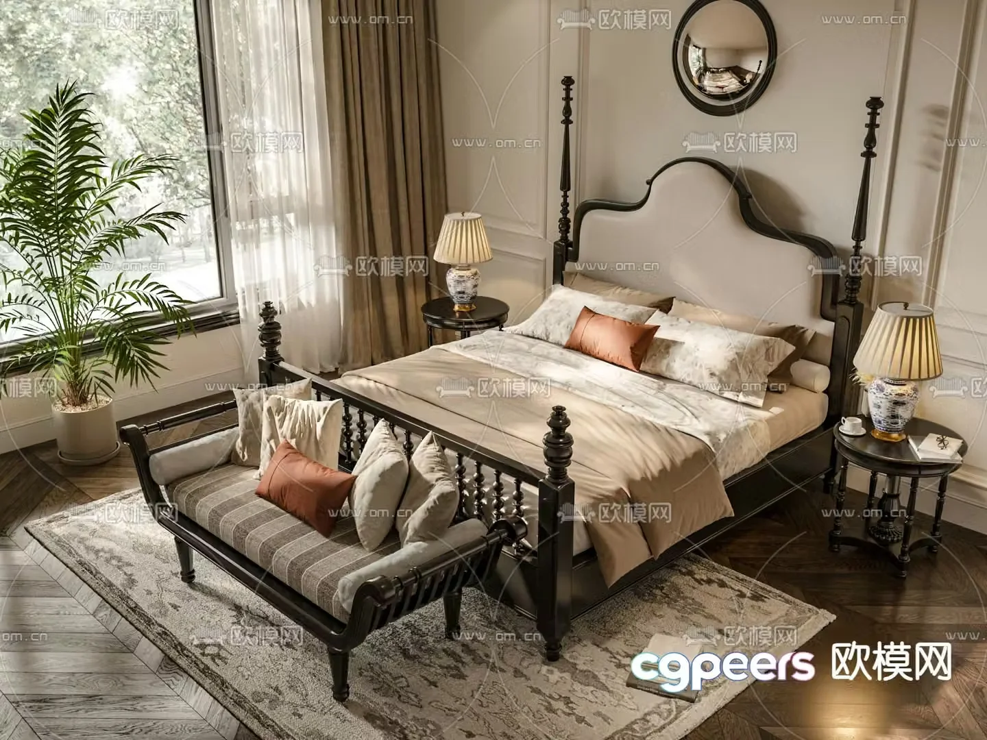 Medieval style double bed 3d model
