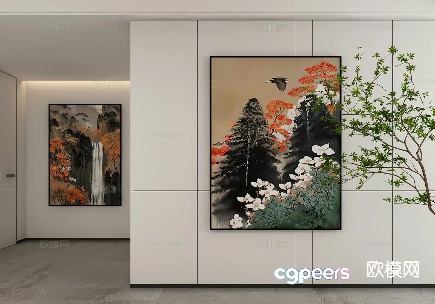 New Chinese style ink painting decorative painting 3D model