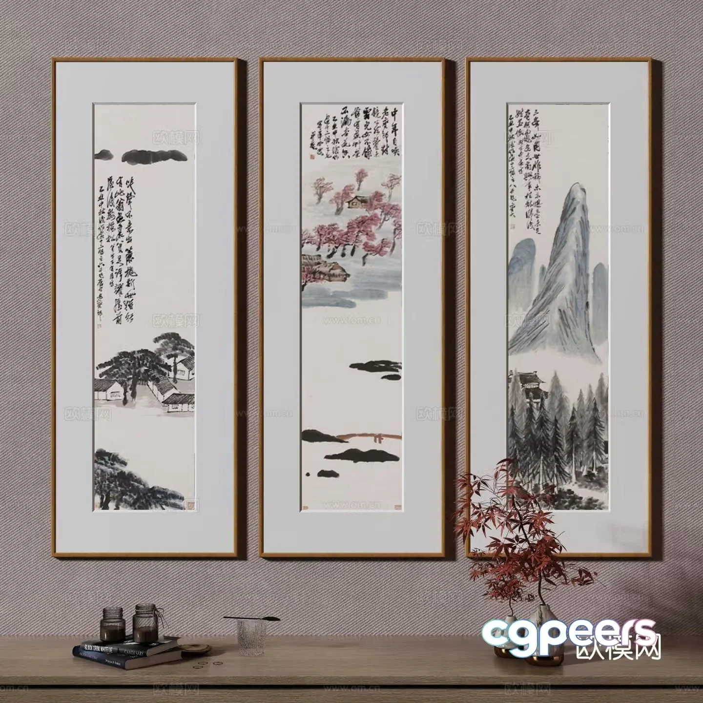 New Chinese style landscape painting decorative painting 3D model