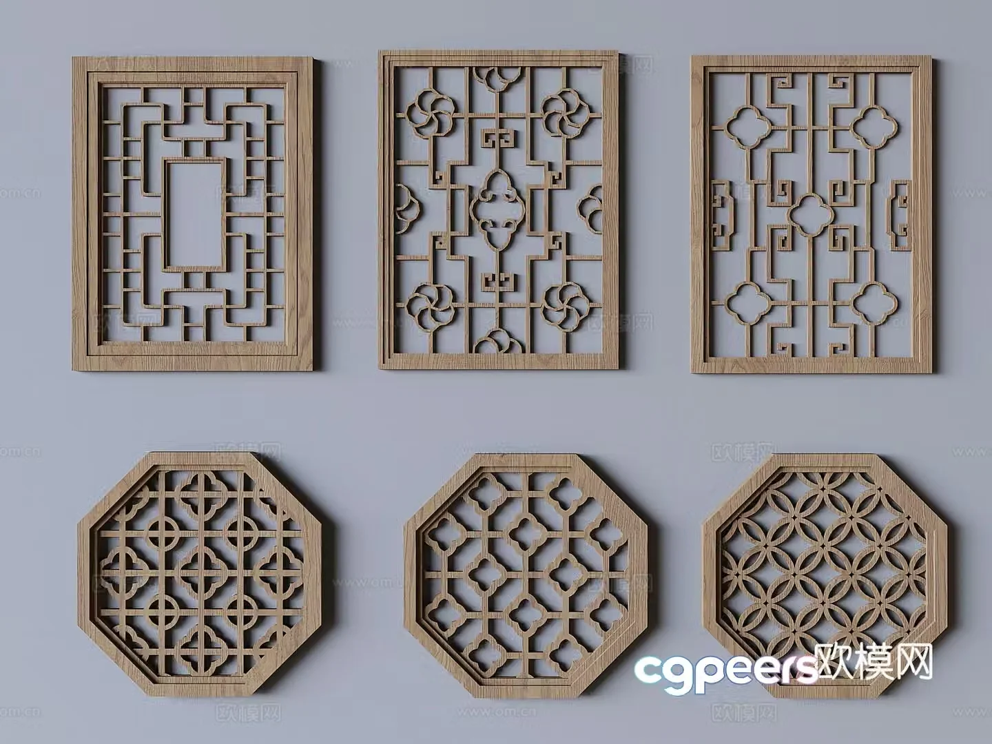 Chinese solid wood openwork window hollow window lattice window 3D model
