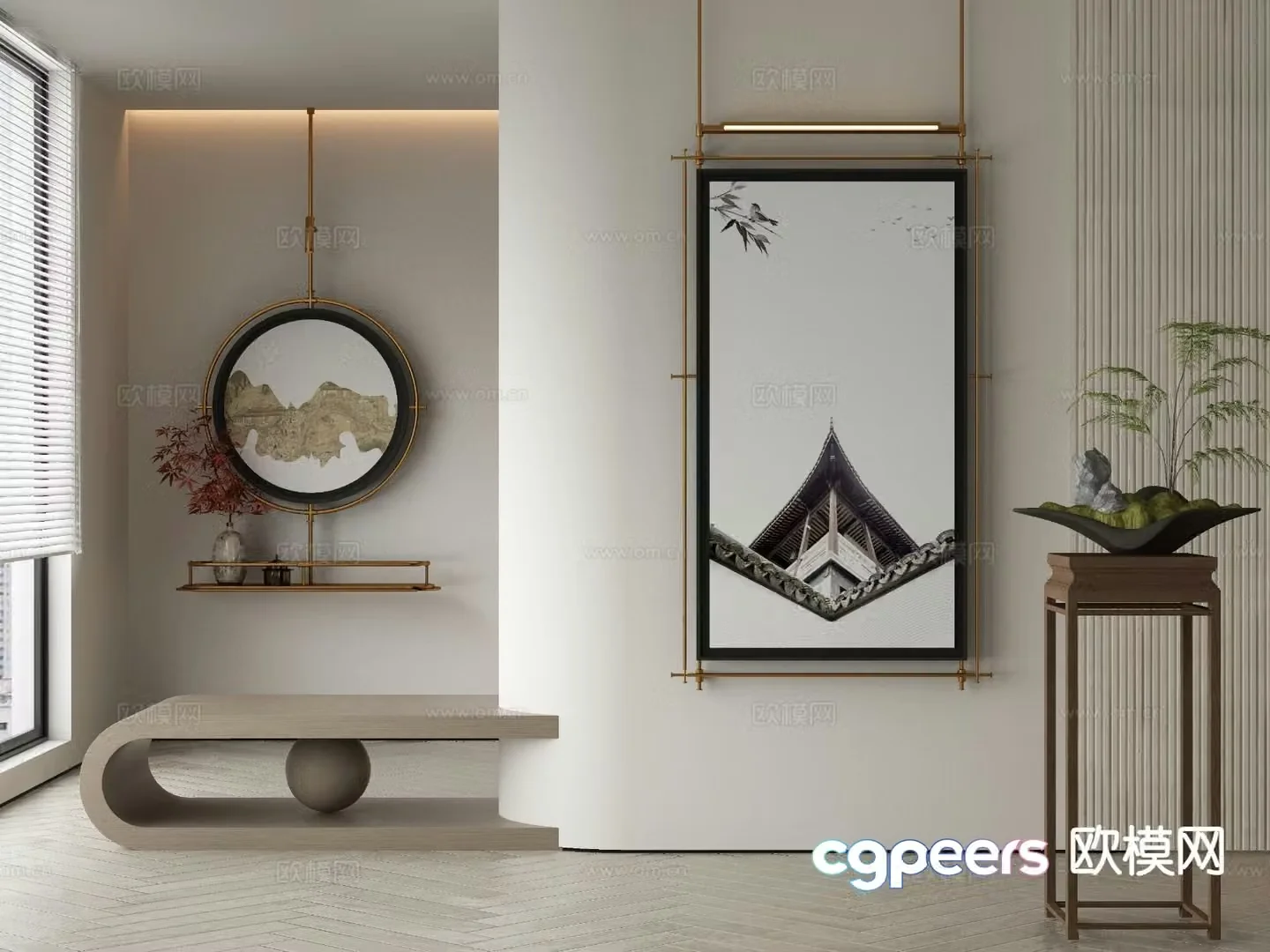 New Chinese style decorative painting architectural painting Zen hanging painting 3D model