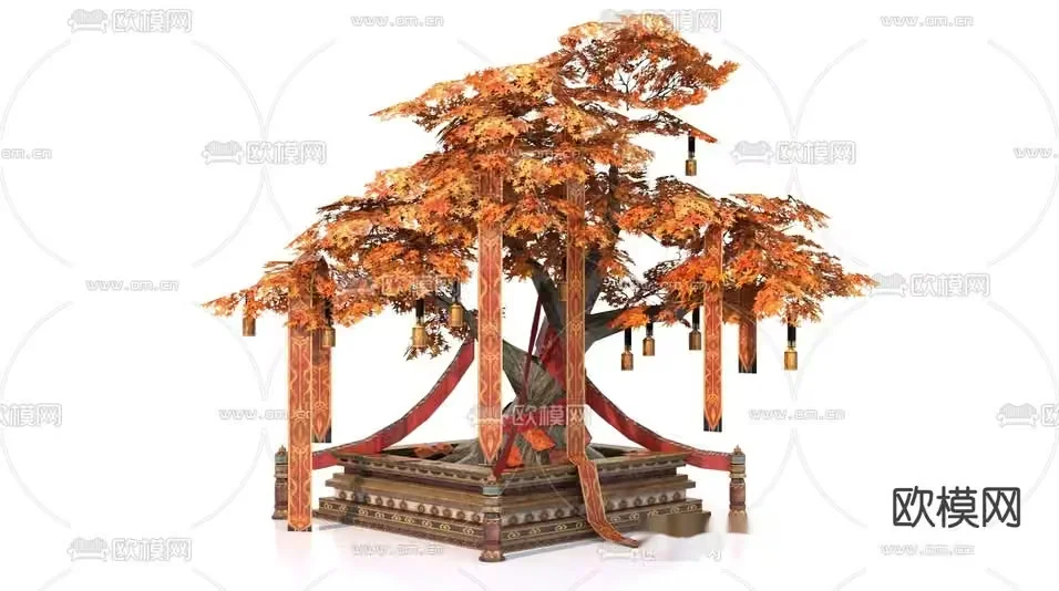 A Tree With Orange Leaves 3D Model – 17100 – VRAY Render