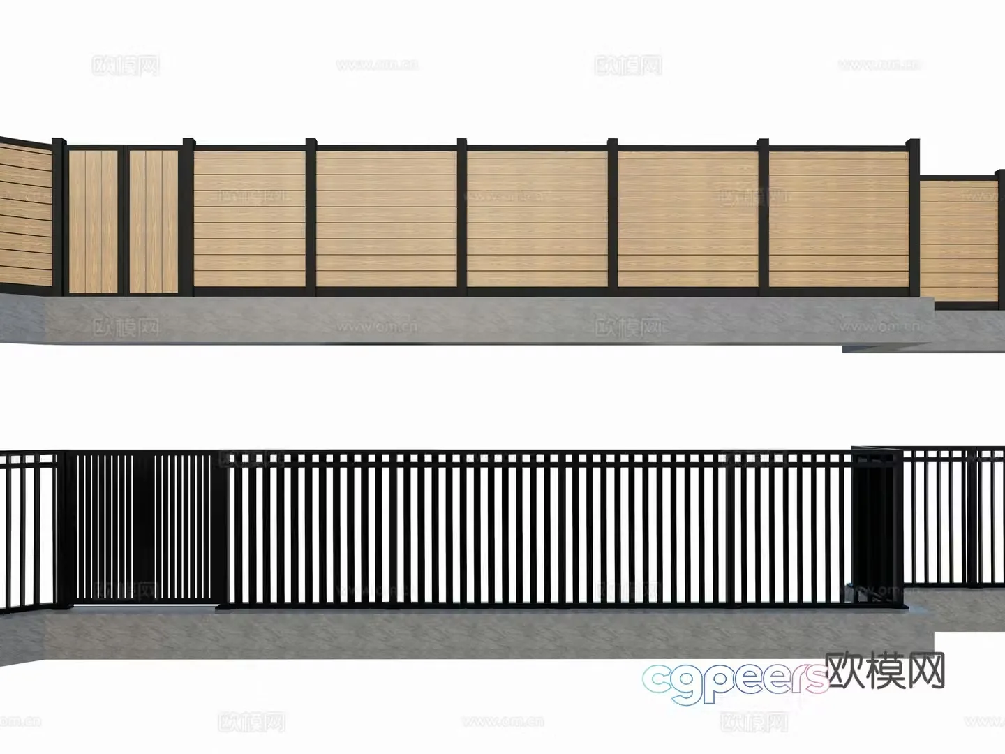Modern outdoor outdoor villa courtyard garden metal plastic wood anticorrosion wood courtyard wall fence metal 3d model