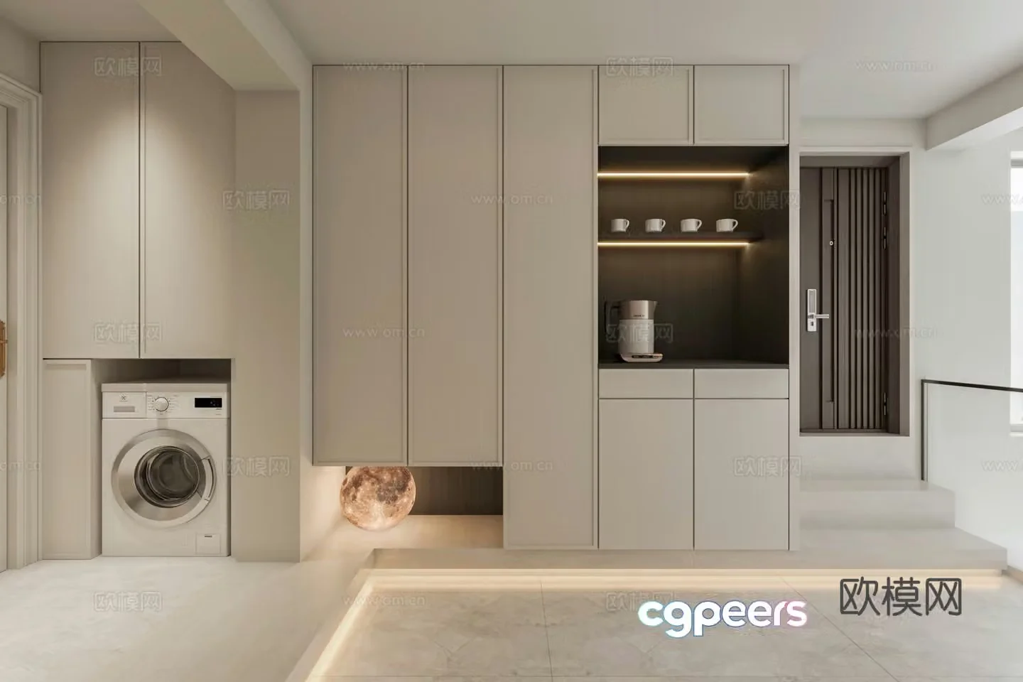 Modern creamy bedroom aisle 3d model