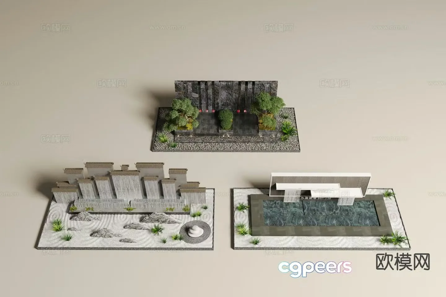 Rockery waterscape courtyard landscape sketch 3D model