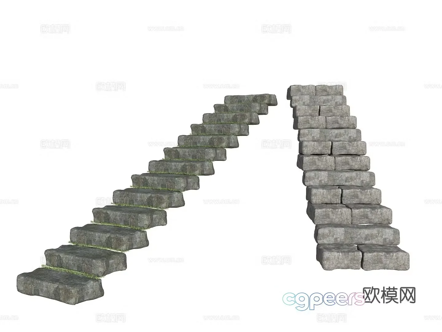Bluestone slab steps Park slab old stone slab steps Rural wool stone slab steps Natural stone slab steps 3D model