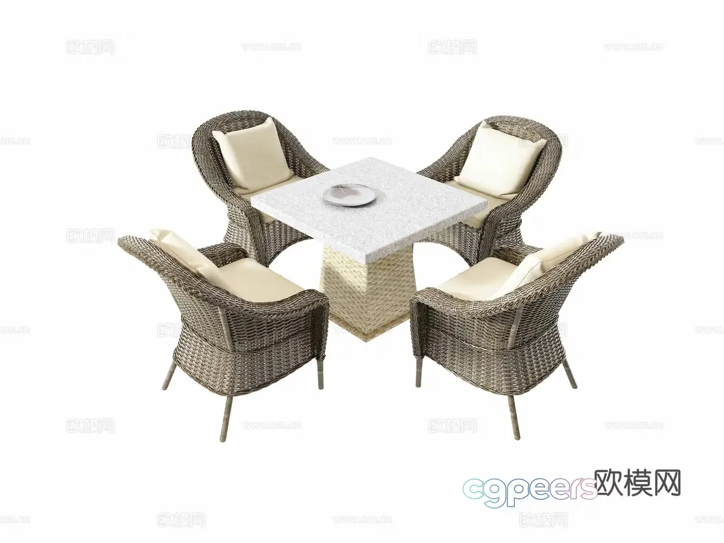Modern outdoor rattan leisure chair combination 3D model