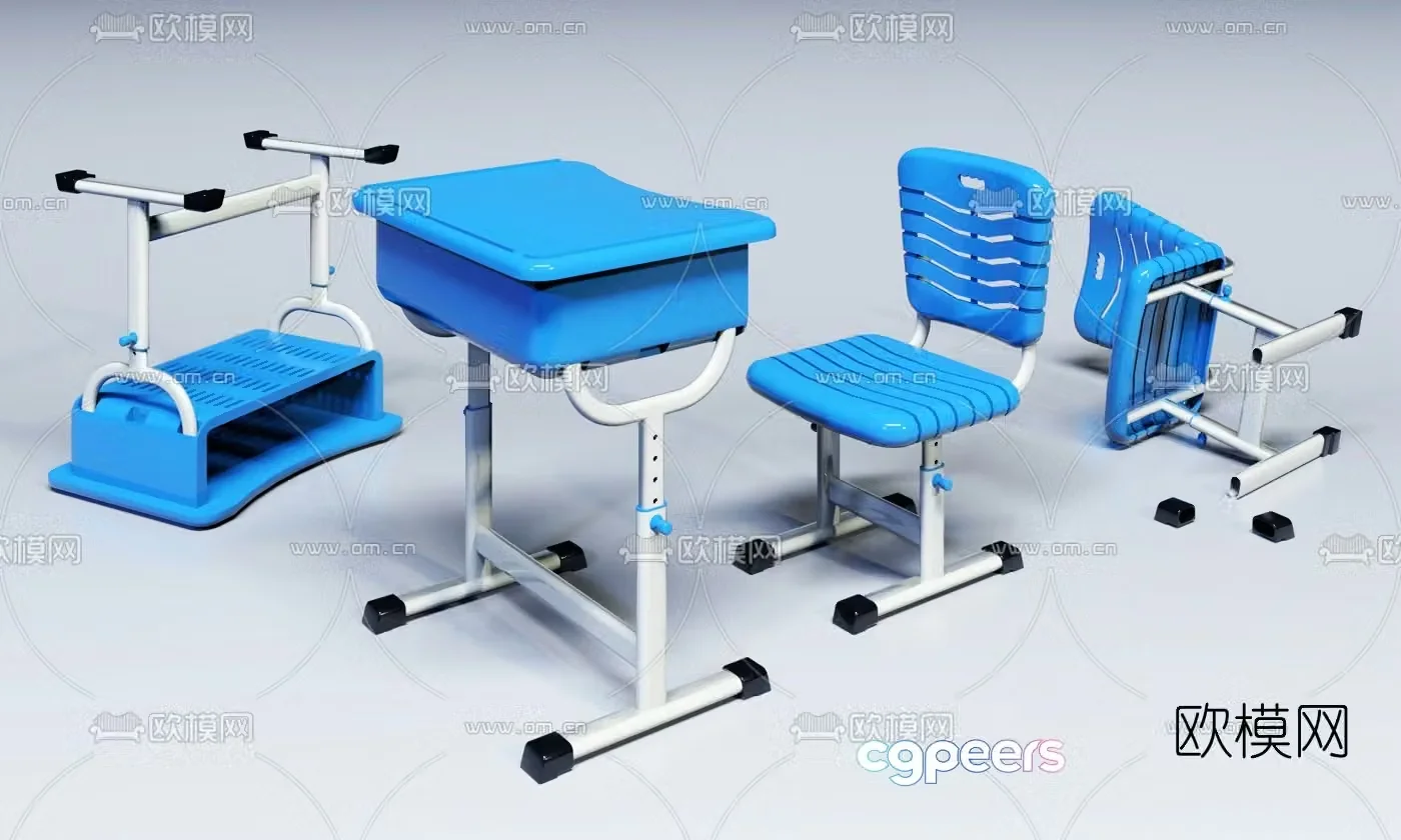 Modern student desks and chairs desk 3d model