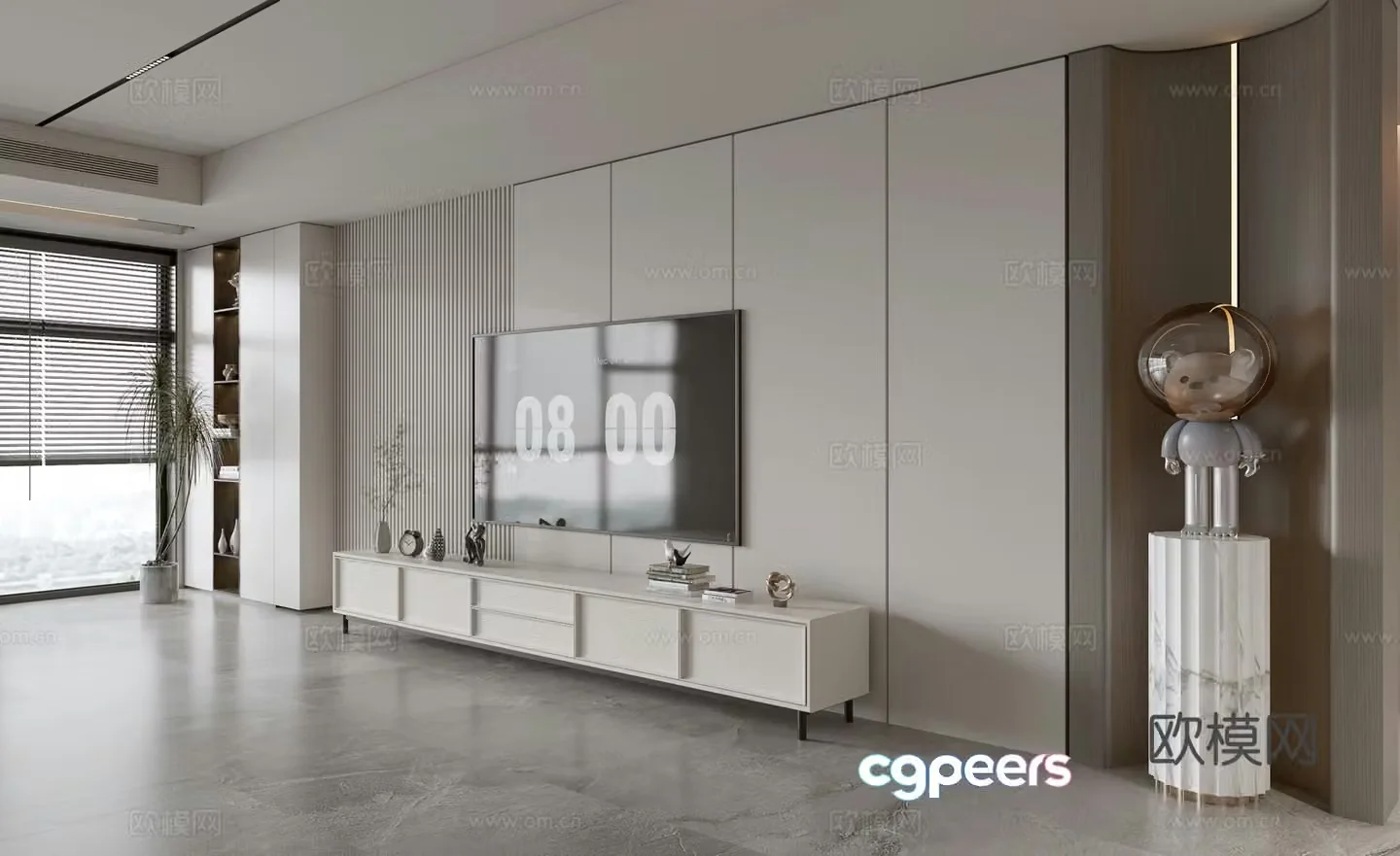Modern Italian living room light luxury TV background wall full wall TV cabinet marble background wall 3d model