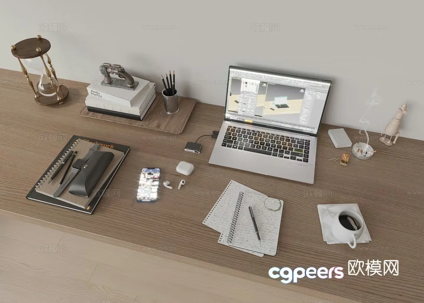 Modern desk ornaments notebook books 3d model