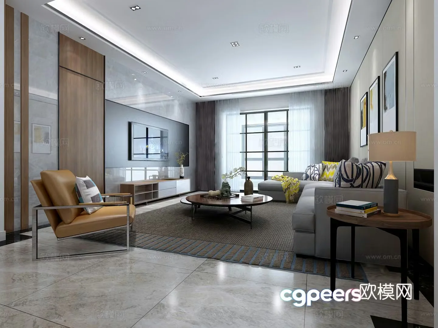 Modern living and dining room sofa coffee table chandeliers TV cabinet hanging painting dining table chair 3d model