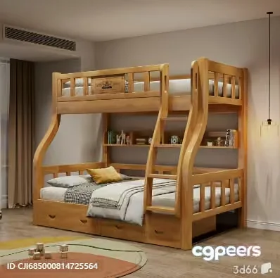 Cozy Wooden Bunk Bed 3D Model – 8539 – VRAY Render
