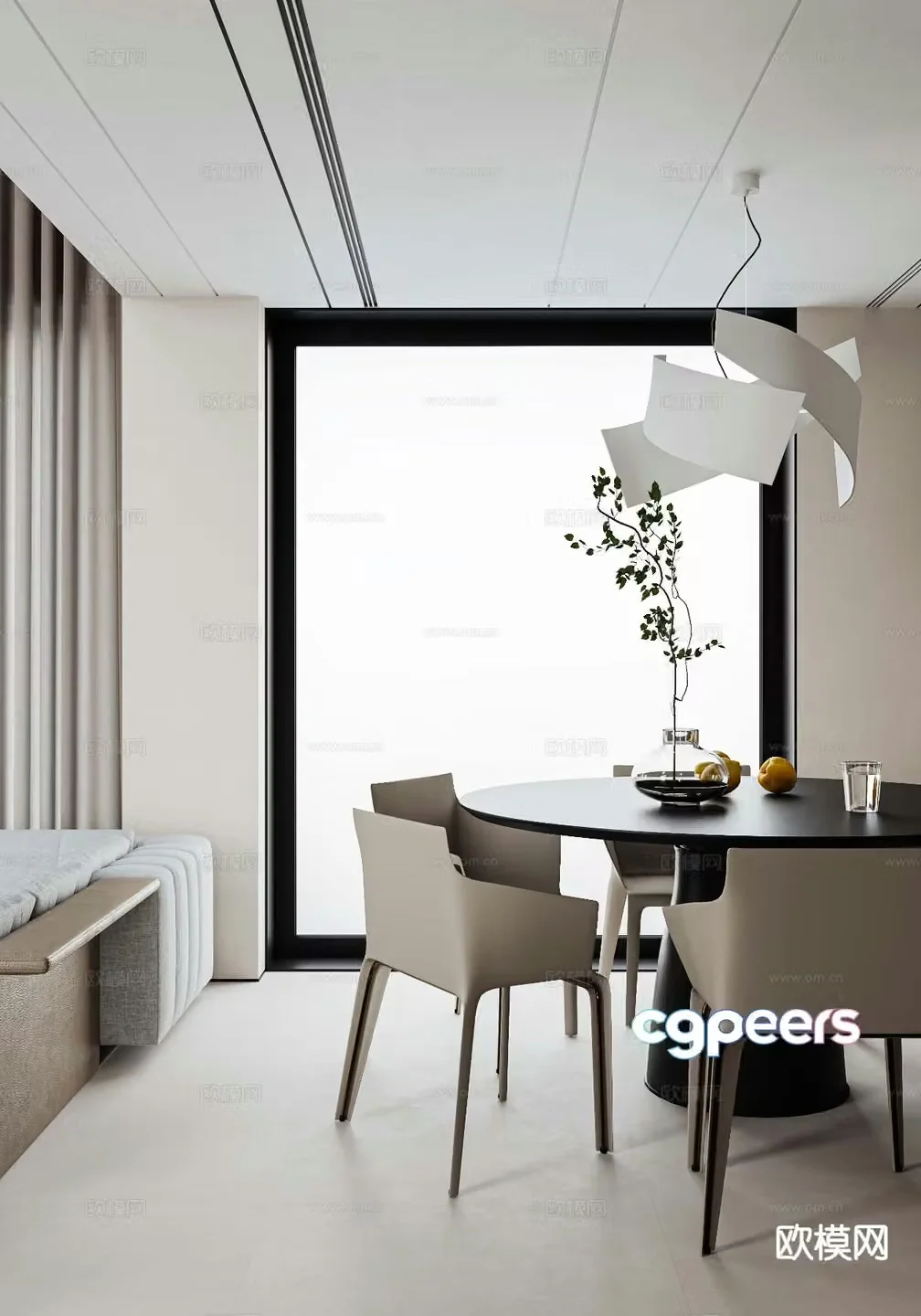 Modern dining table and chairs 3d model