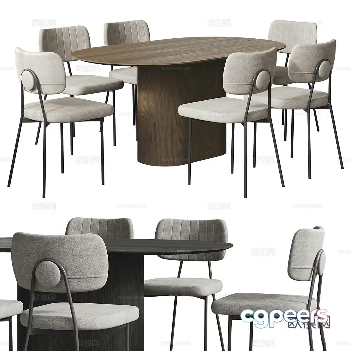 Modern Italian solid wood dining table and chair 3d model
