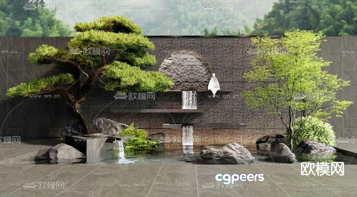Falling water feature stacked water feature wall rockery water feature 3D model