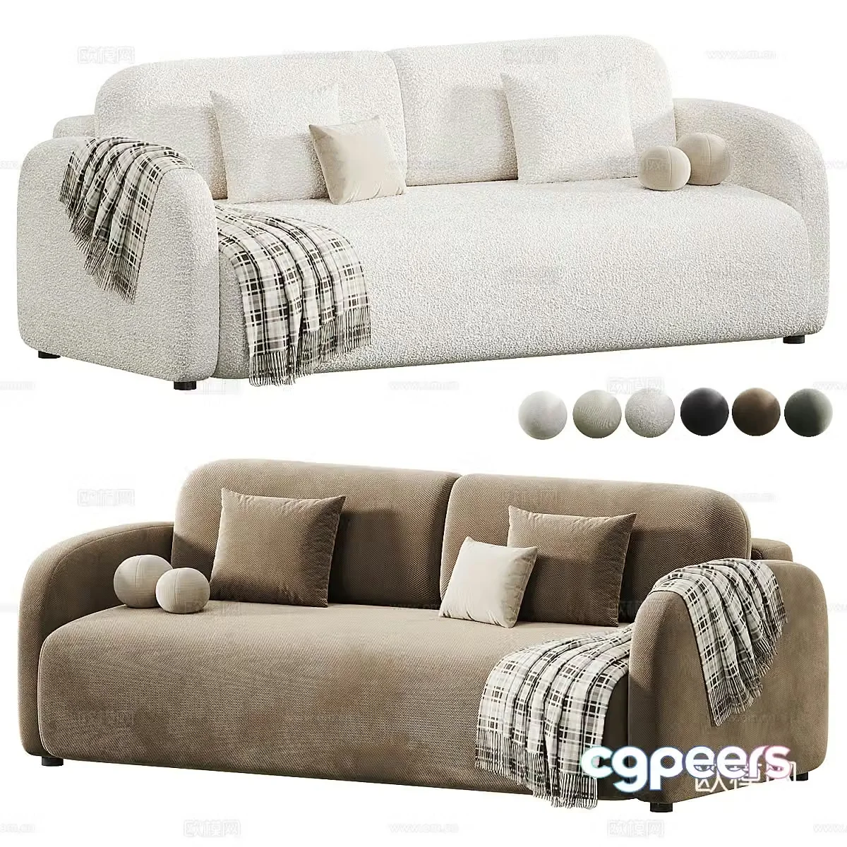 Modern fabric double sofa 3d model