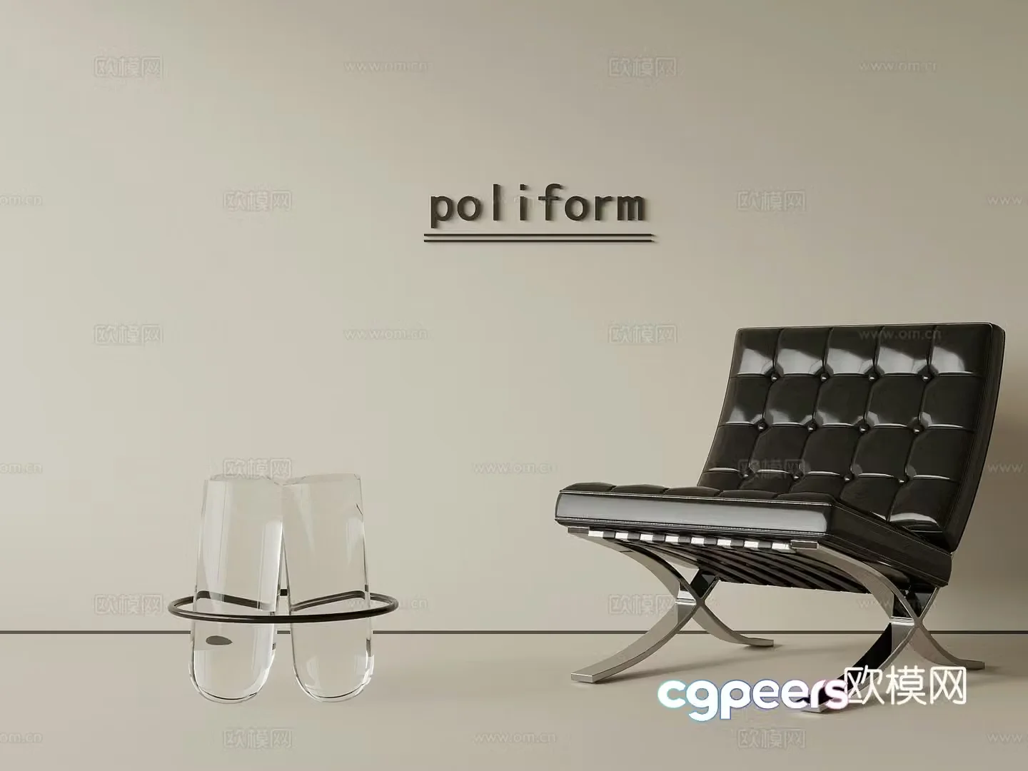 Modern minimalist leisure chair leather chair 3d model