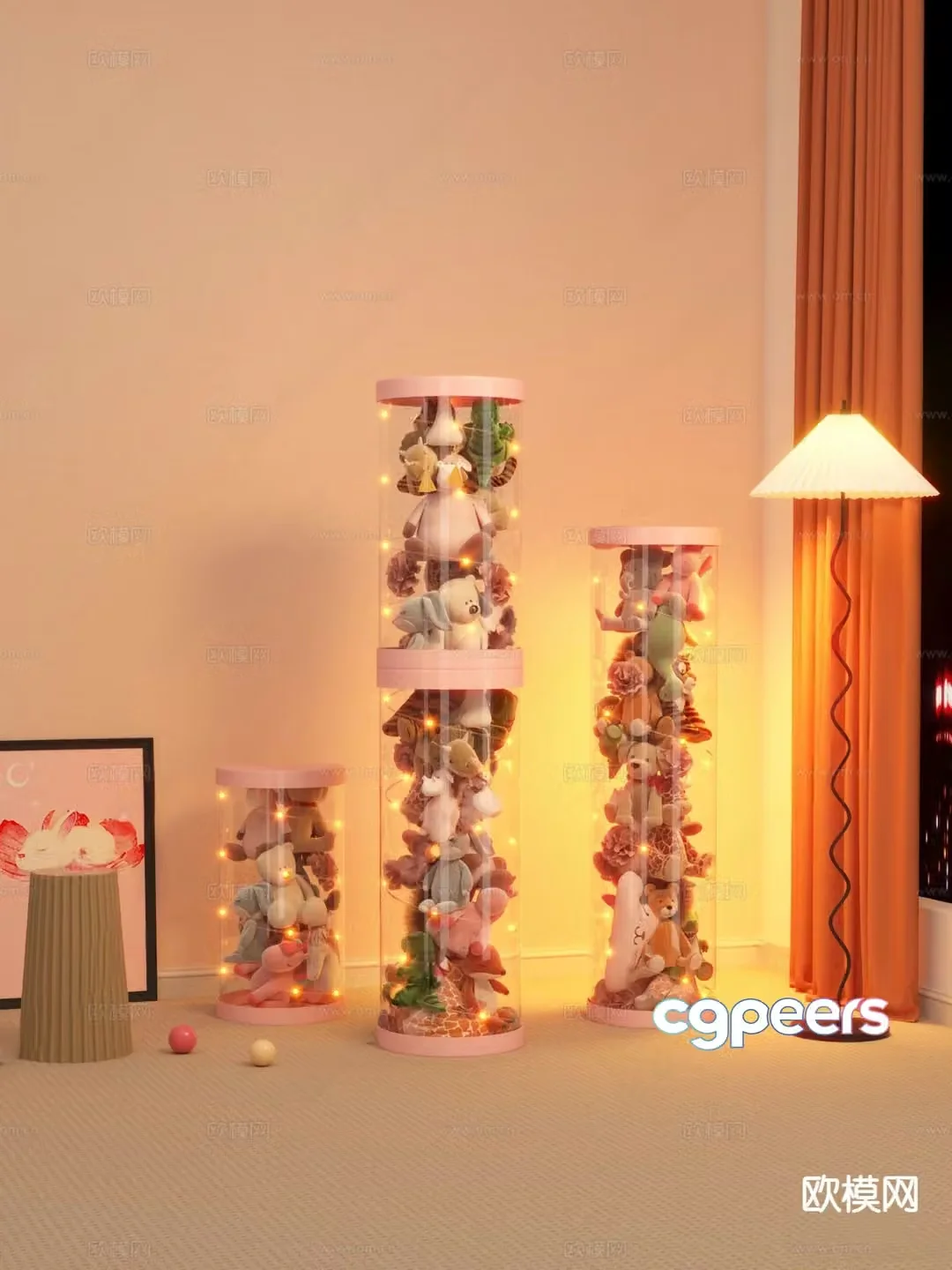 Cream style art installation toy bucket doll storage 3d model
