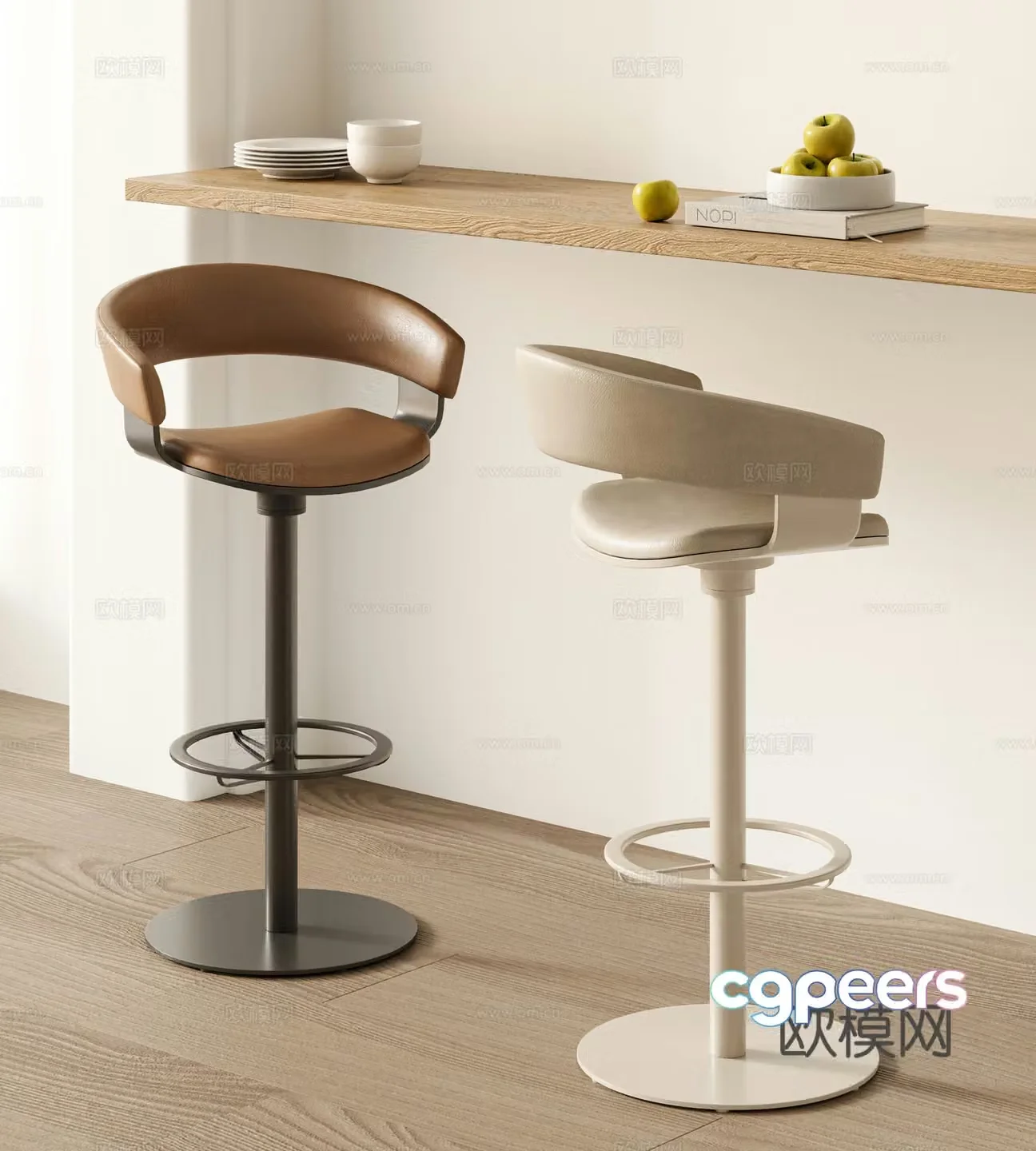 Modern bar chair combination bar chair rotary bar chair bar chair combination leather bar chair gold 3d model