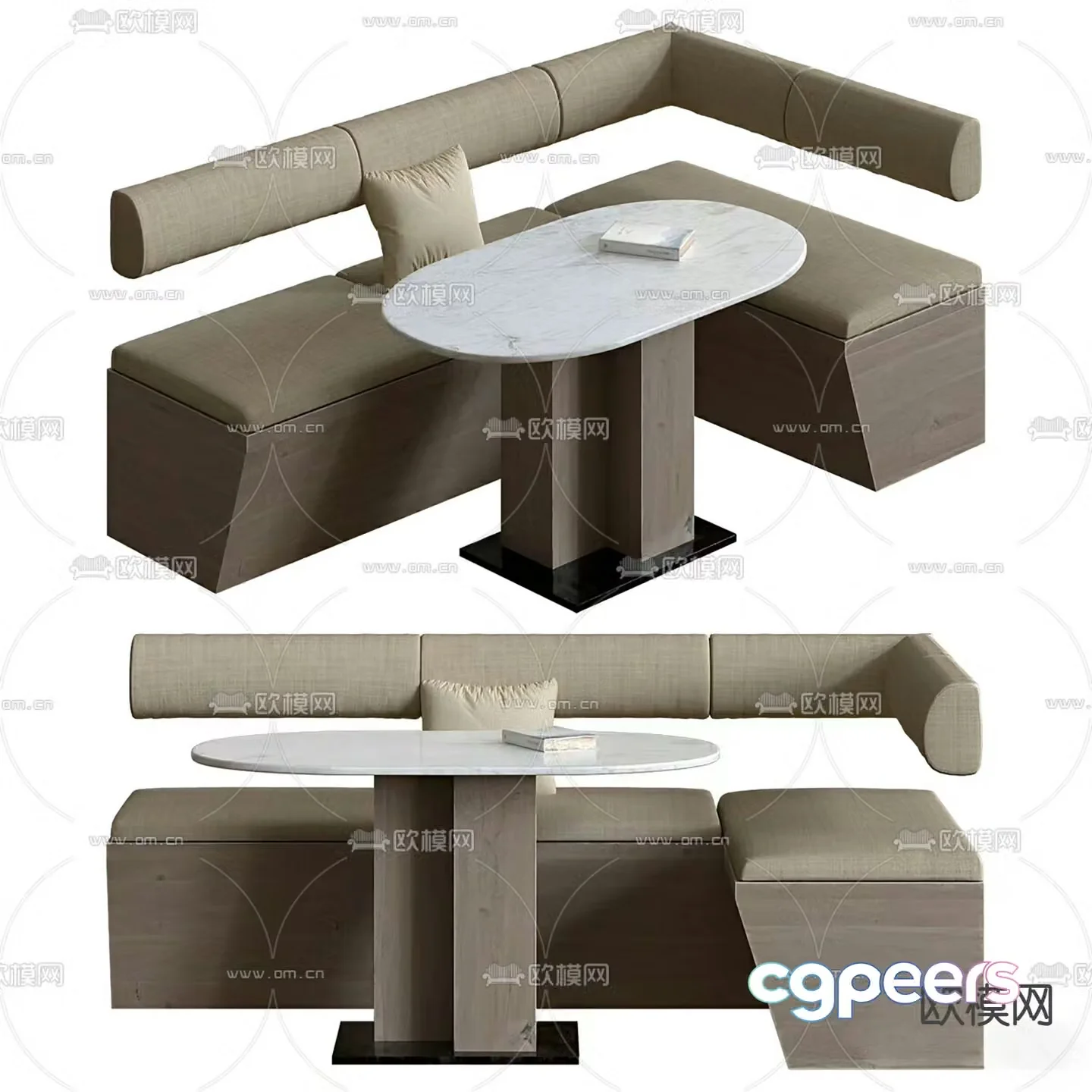 3D model of booth dining table and chair