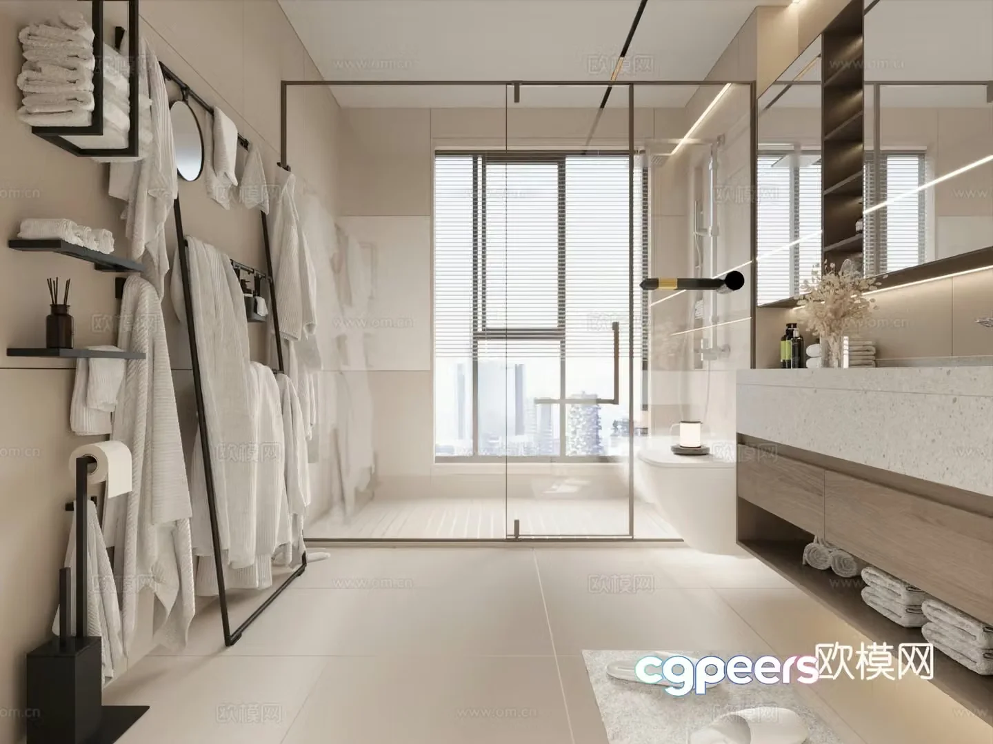 Modern cream bathroom cabinet toiletries 3d model