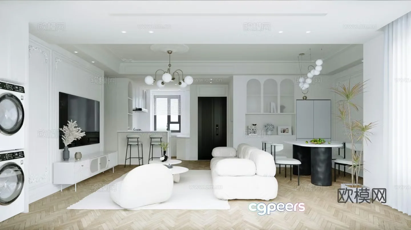 Modern French living and dining room 3d model