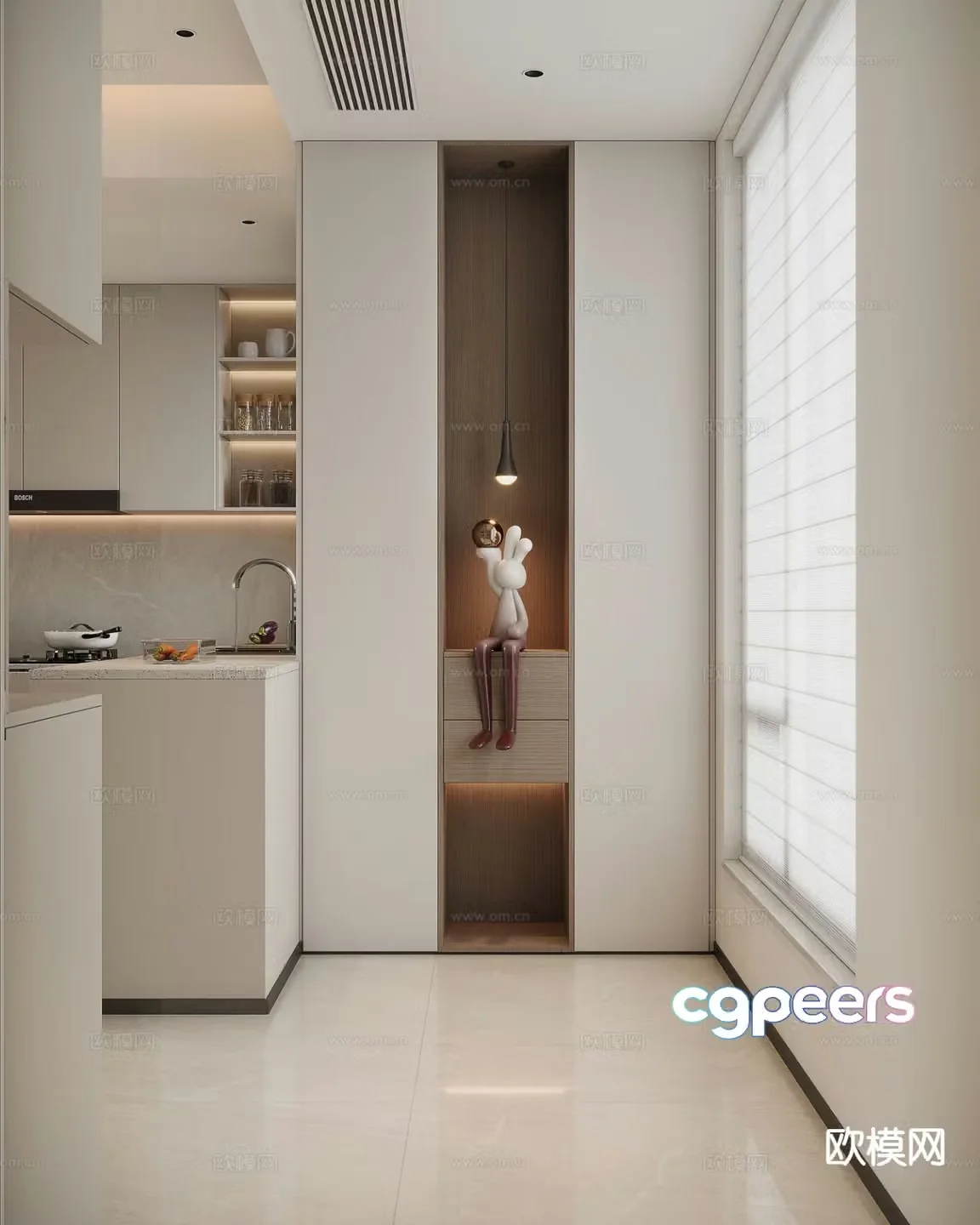 Cream style entrance aisle 3D model