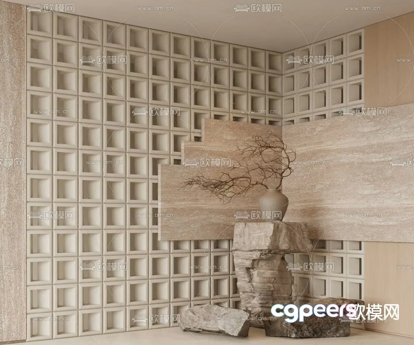 Cream style cement brick pu brick hollow brick 3d model